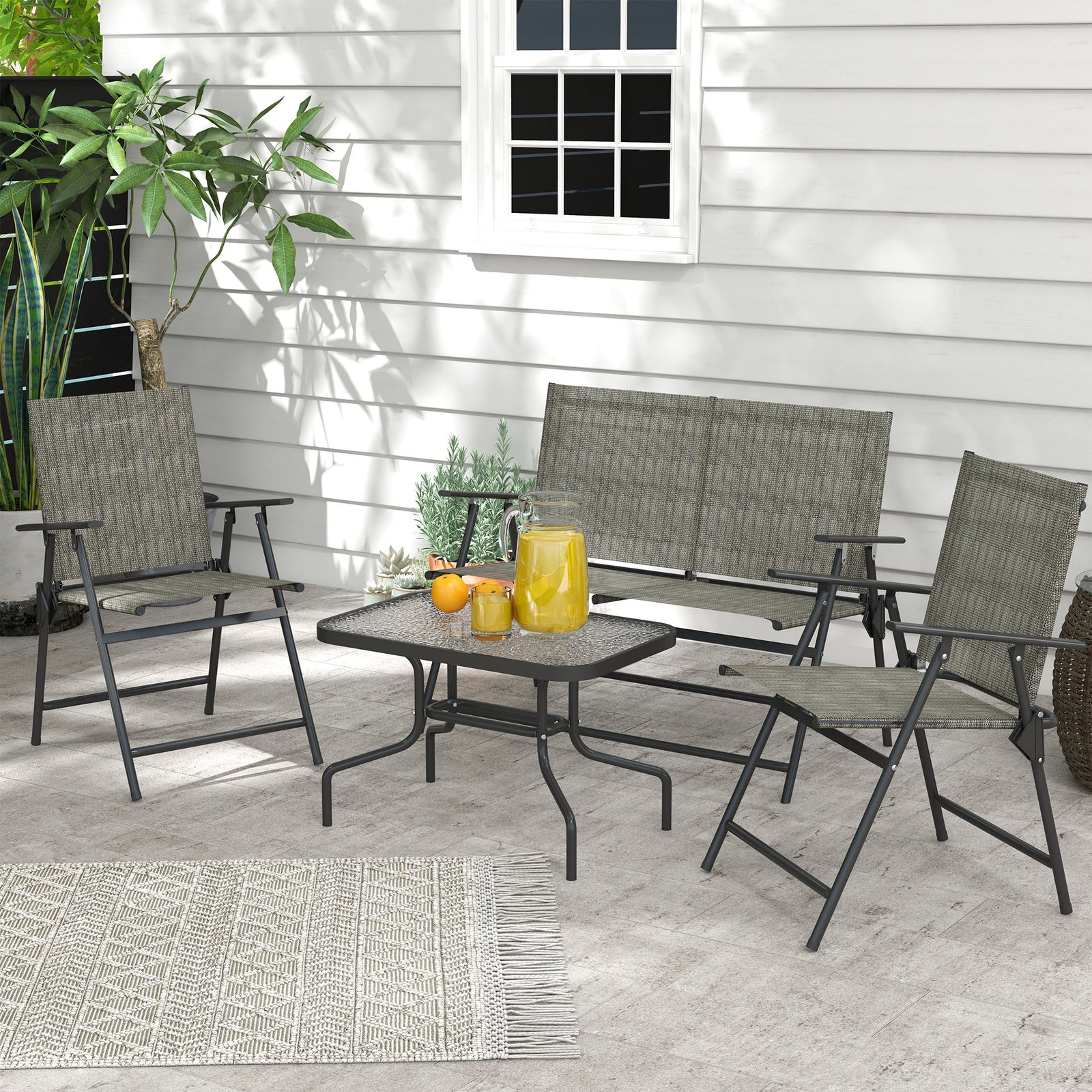 Outdoor 4 Pieces Patio Set, Mesh Fabric | Brown