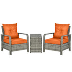 3 Pcs Pe Rattan Garden Sofa Set W/ 2 Chairs & Storage Table | Orange