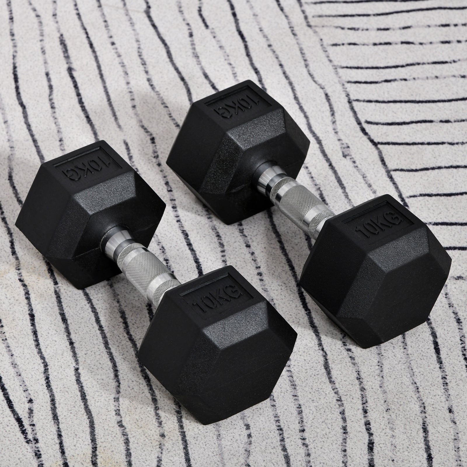 2x10kg Rubber Hex Dumbbells For Home Gym | Black