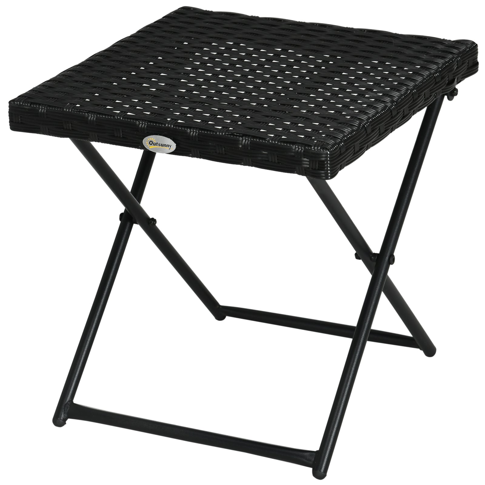 Folding Rattan Coffee Table W/ Steel Frame Bistro Garden | Black