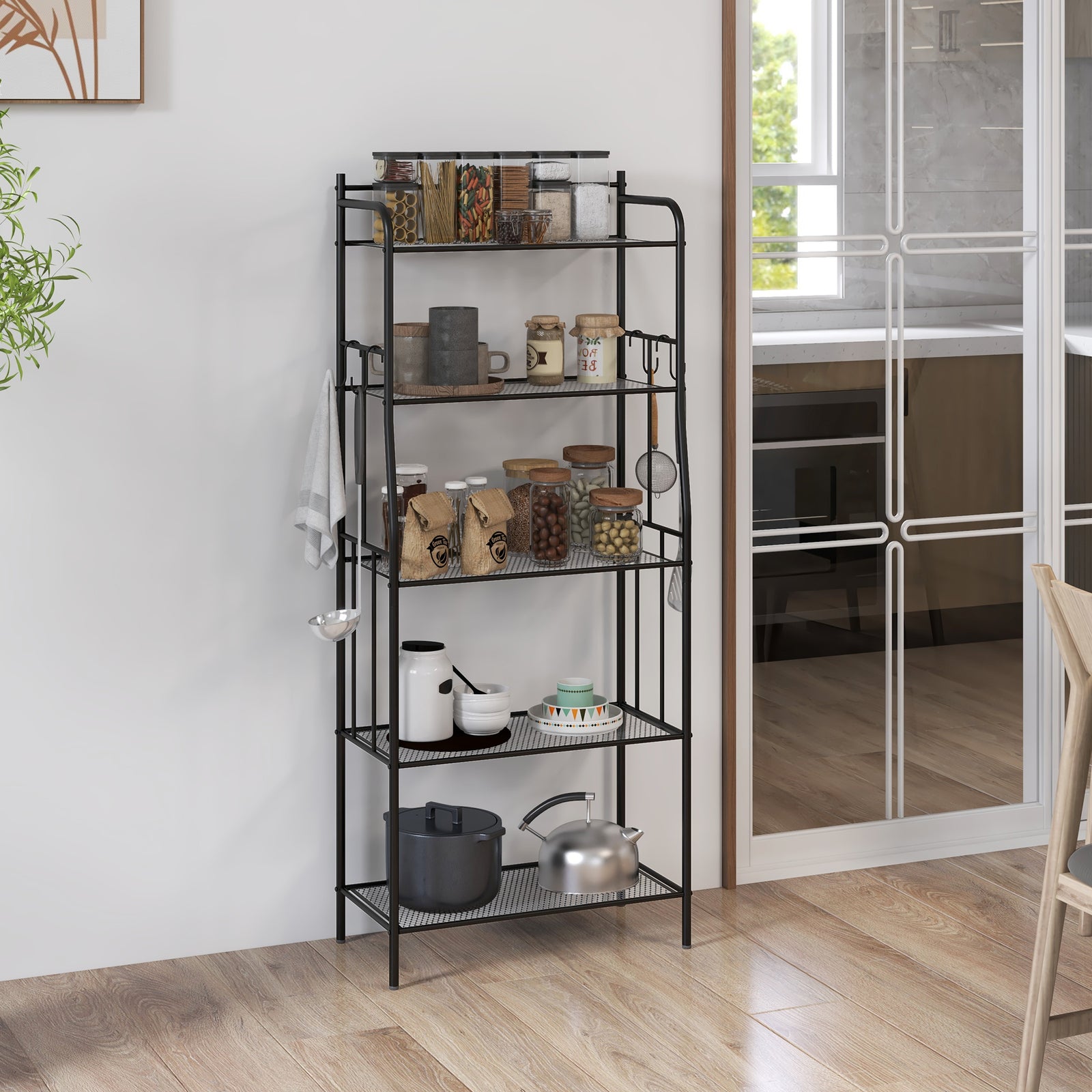 5 Tier Microwave Stand, Coffee Station, Shelves, 4 Hooks