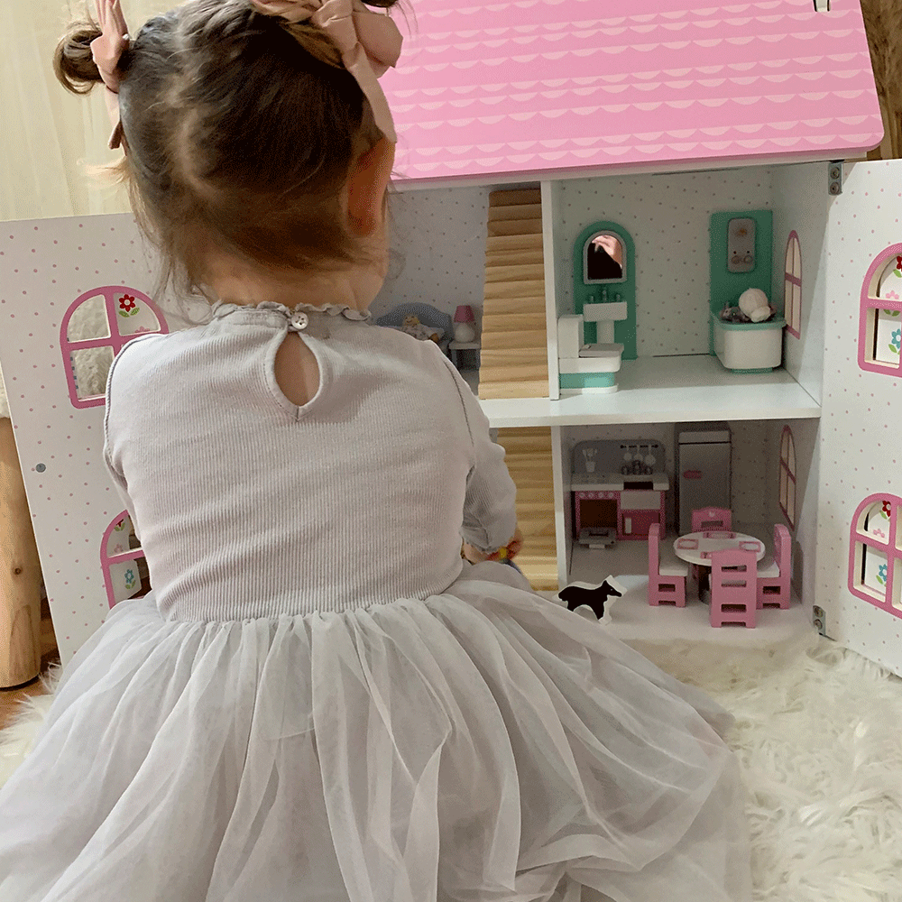 Wooden Dolls House Bedroom Furniture Set, Includes 6 Pieces