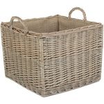 Wicker Antique Wash Square Hessian Lined Log Basket | Large | Brown
