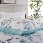 Cherry Blossom Blue Cotton Rich Reversible Duvet Cover Set | Super King | Blue
