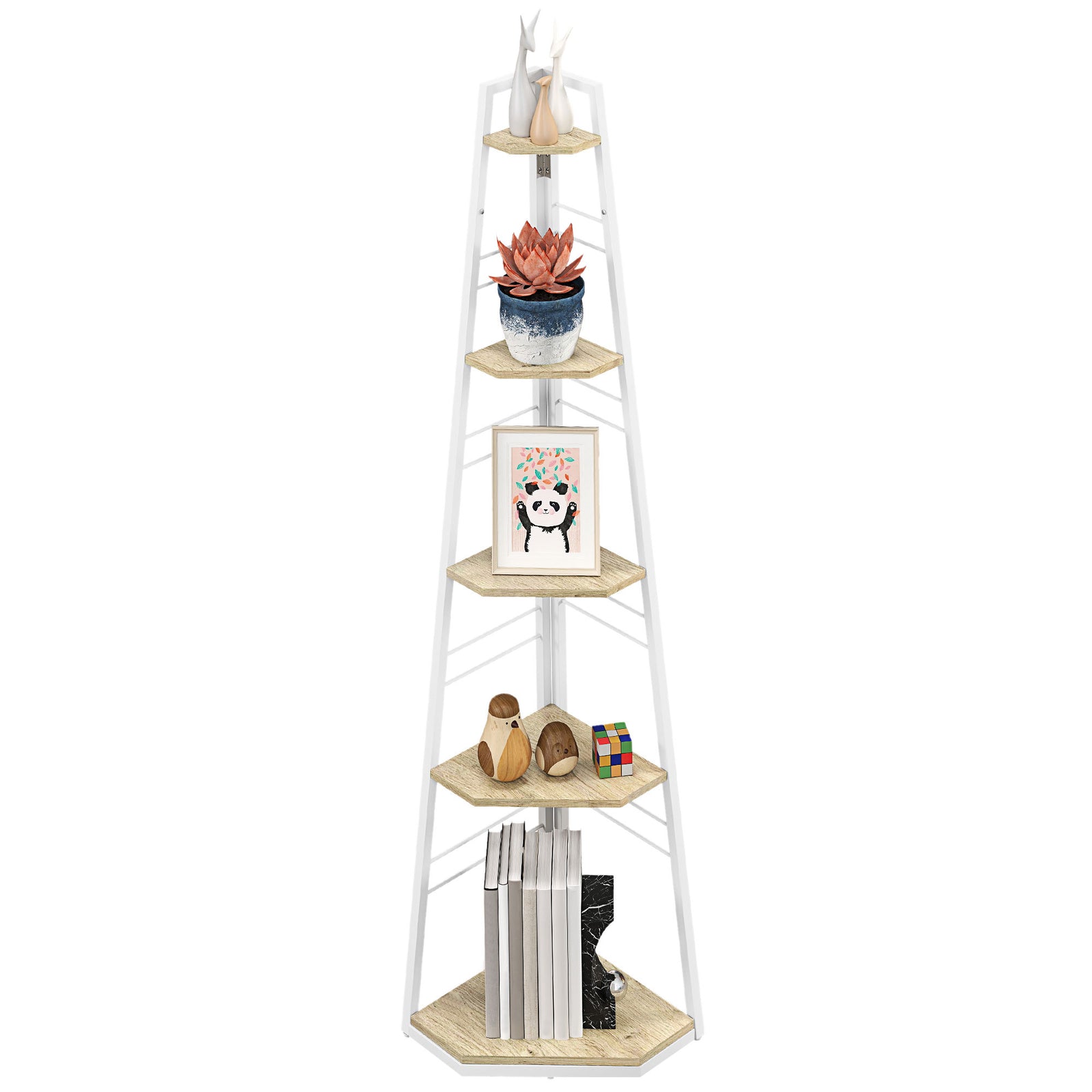 5-tier Corner Shelf, Shelving Unit With Adjustable Feet | One Size | Natural