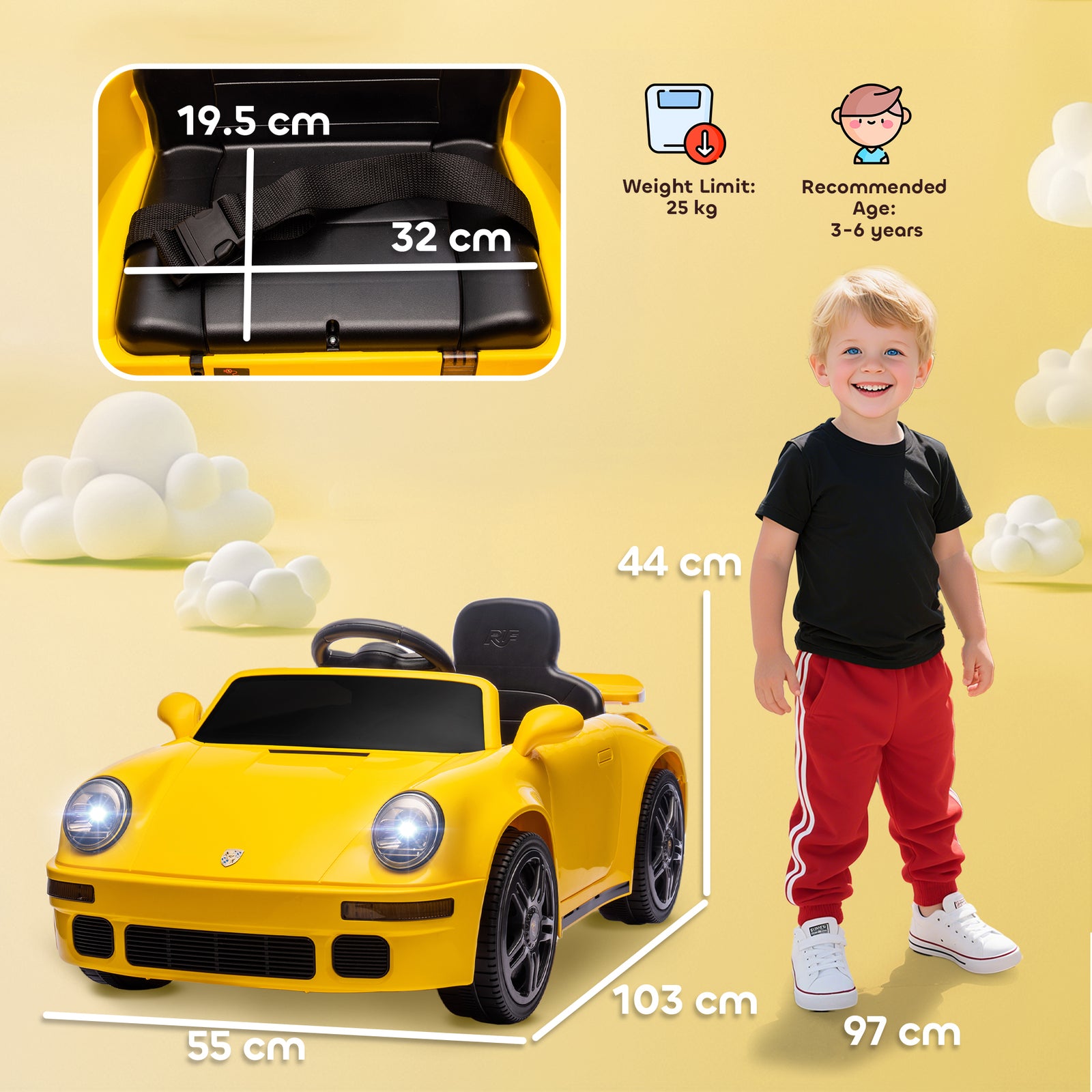Battery Powered Kids Electric Car With Remote Control | Yellow