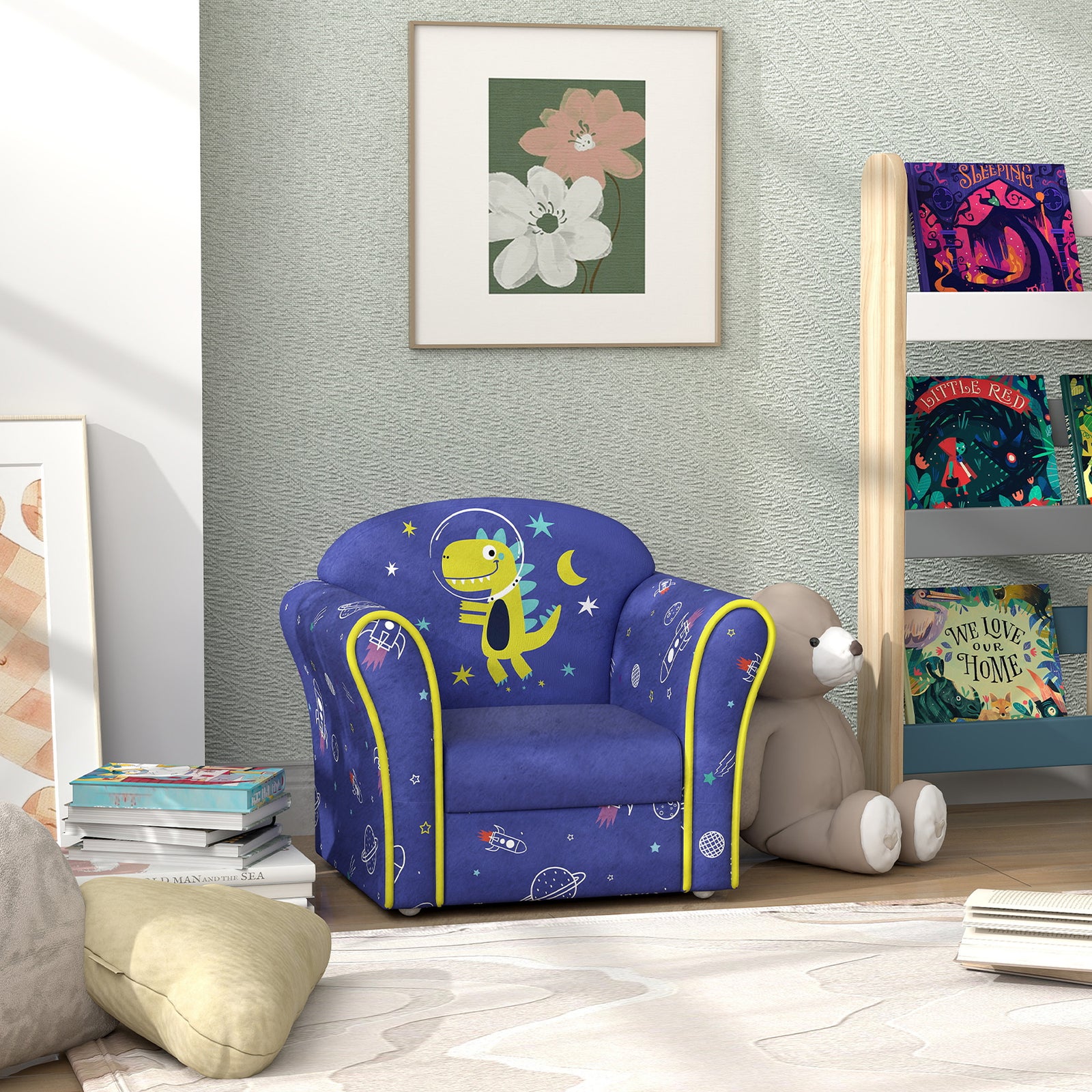 Kids Sofa Chair With Flamingo Design For Bedroom, Playroom | Blue