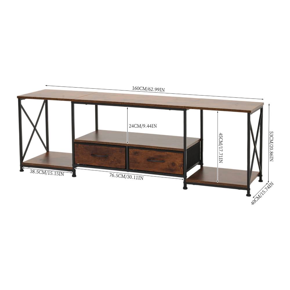 Modern Tv Stand With Fabric Drawers, Spacious Storage Entertainment Center | Brown