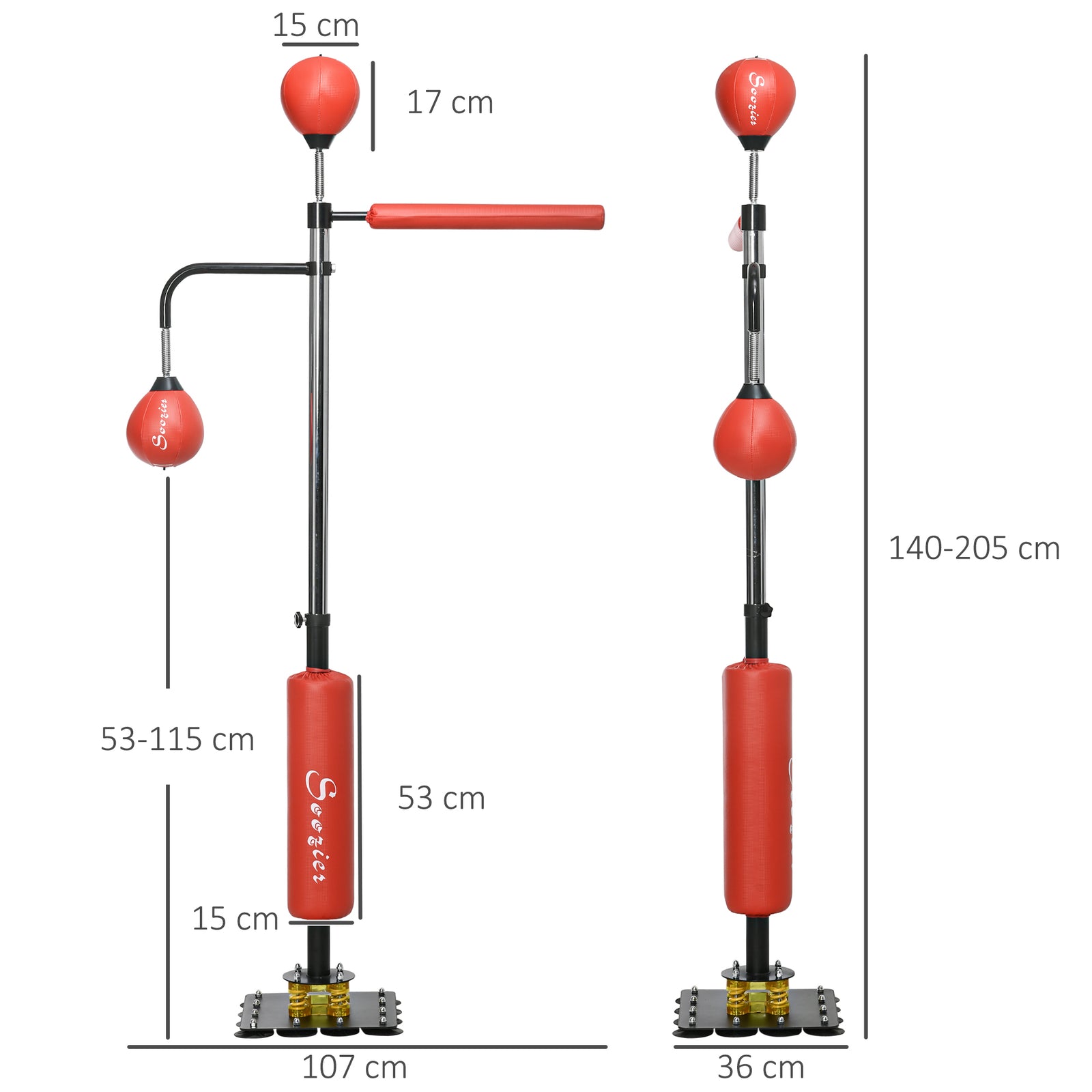 140-205cm Boxing Bag Freestanding Punching and Kicking Bag | Red