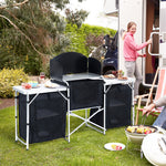 Outsunny Folding Camping Kitchen Cabinet Picnic Table Cupboard