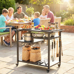 Outsunny Outdoor Grill Cart, Movable Food Prep Table On Wheels, Black