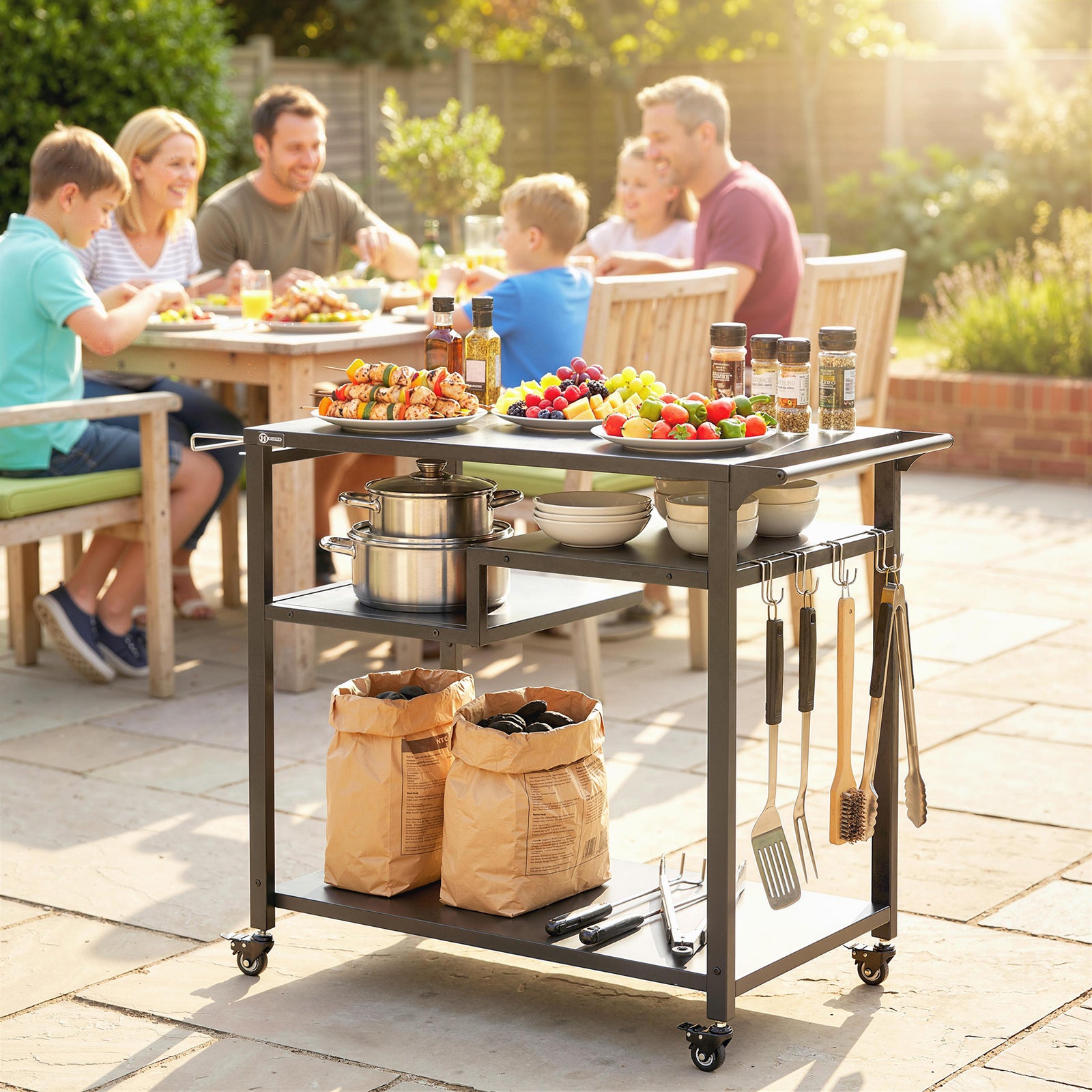 Outsunny Outdoor Grill Cart, Movable Food Prep Table On Wheels, Black