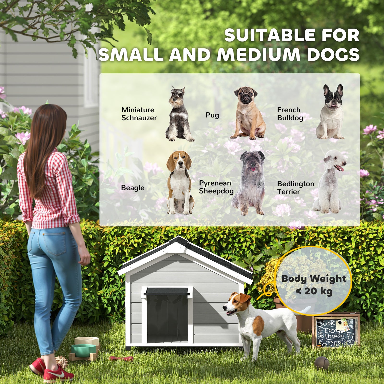 Wooden Dog House With Openable Roof, Removable Floor, Light Grey