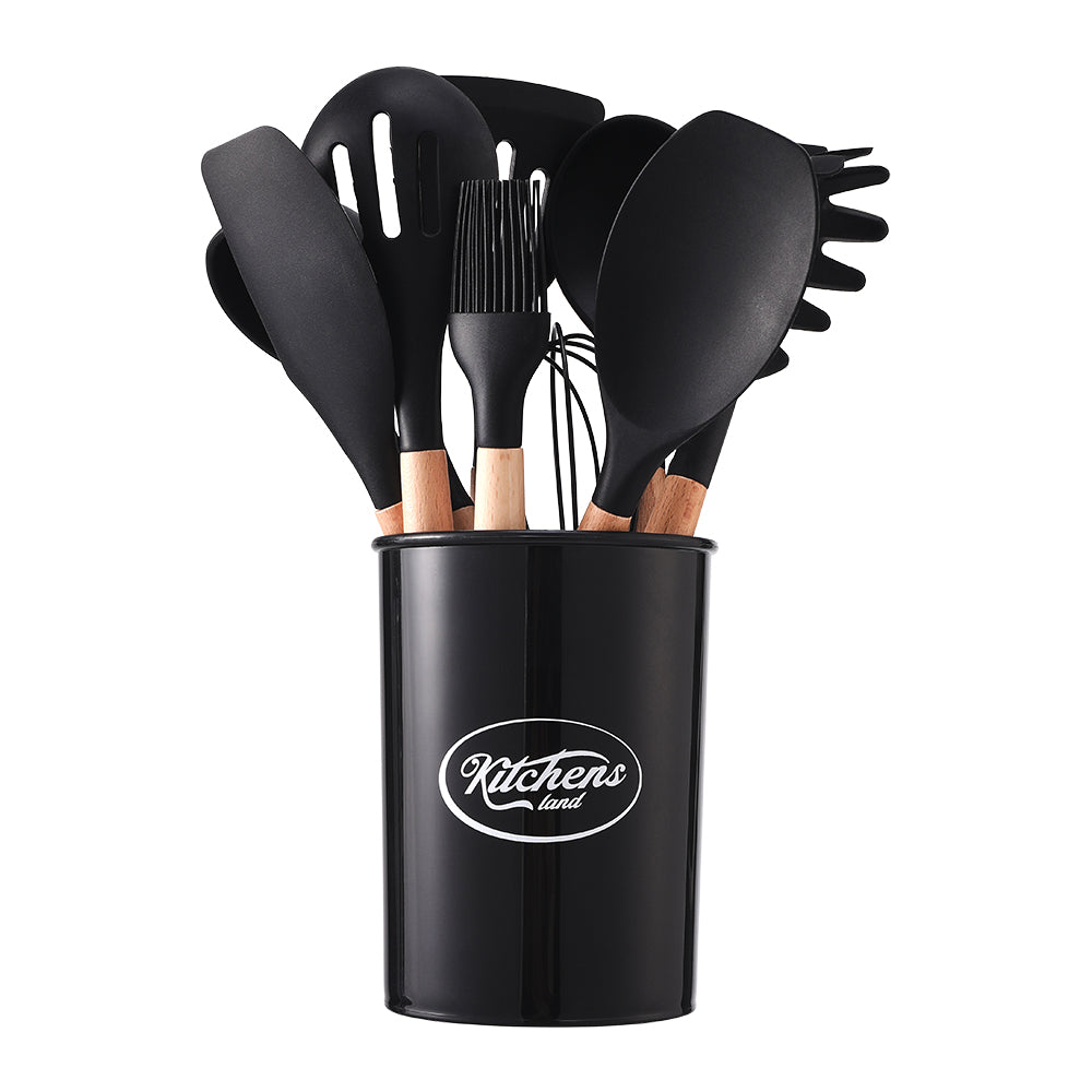 11-piece Silicone Kitchen Utensil Set For Nonstick Cookware | Black