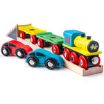 Bigjigs Toys Wooden Car Loader Train Engine with Carriages & Cars