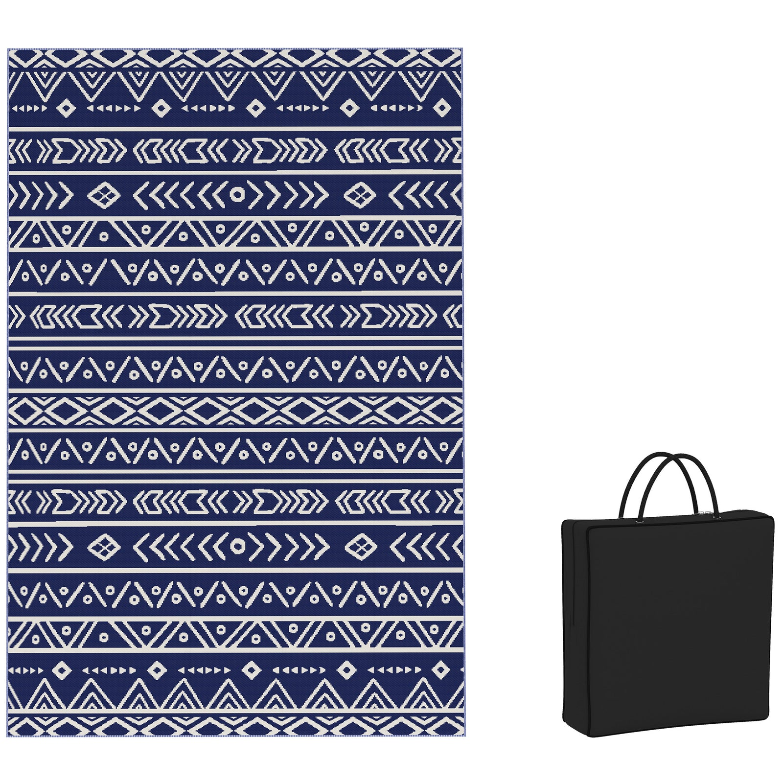 1.8 X 2.7m Reversible Outdoor Rv Rug, Geometric And White