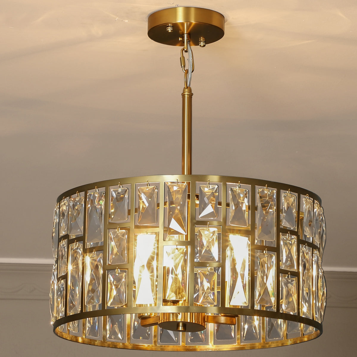 HOMCOM Modern Flush Mount Ceiling Light, Crystal Chandelier For Living Room