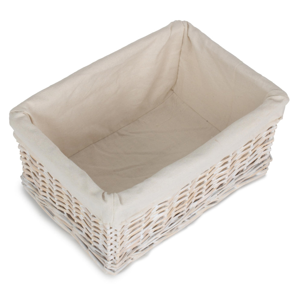 Wicker White Wash Storage Basket With White Lining | Medium | White