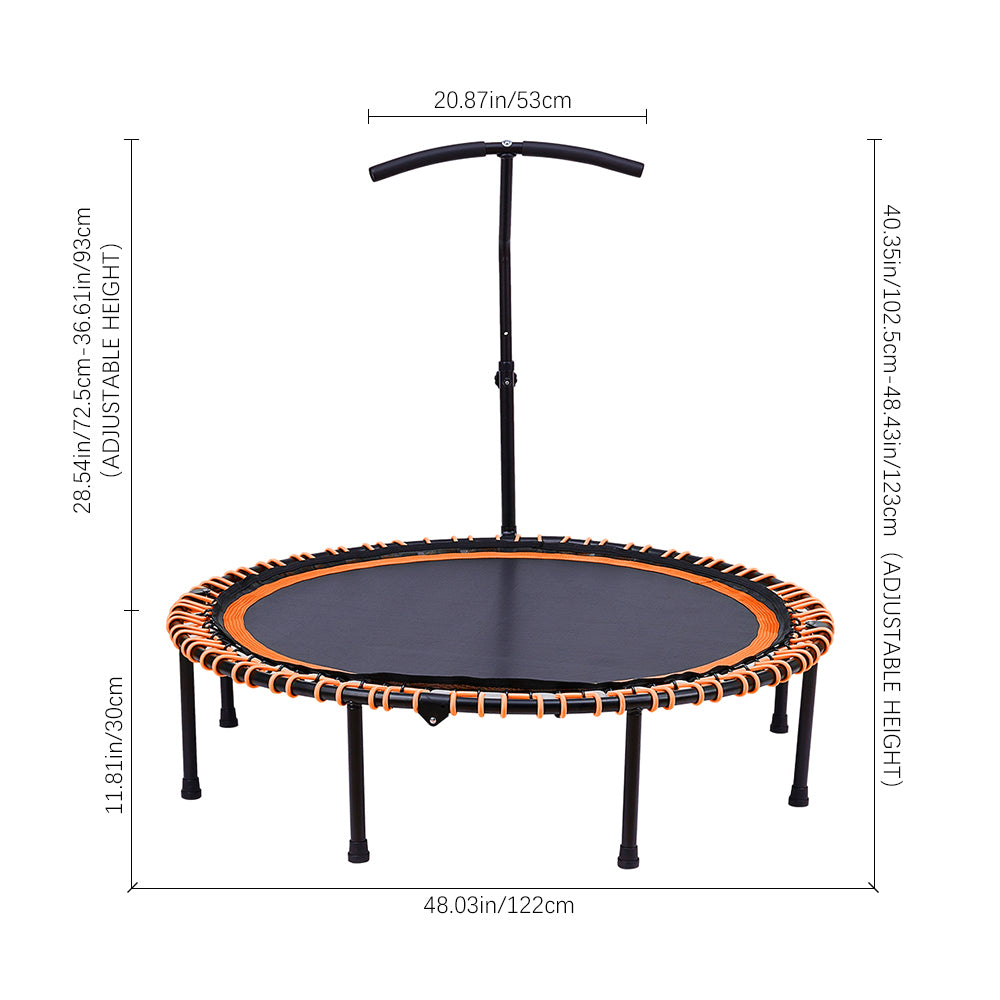 48in Bungee Cords Foldable Round Trampoline With Adjustable T-handle Bar