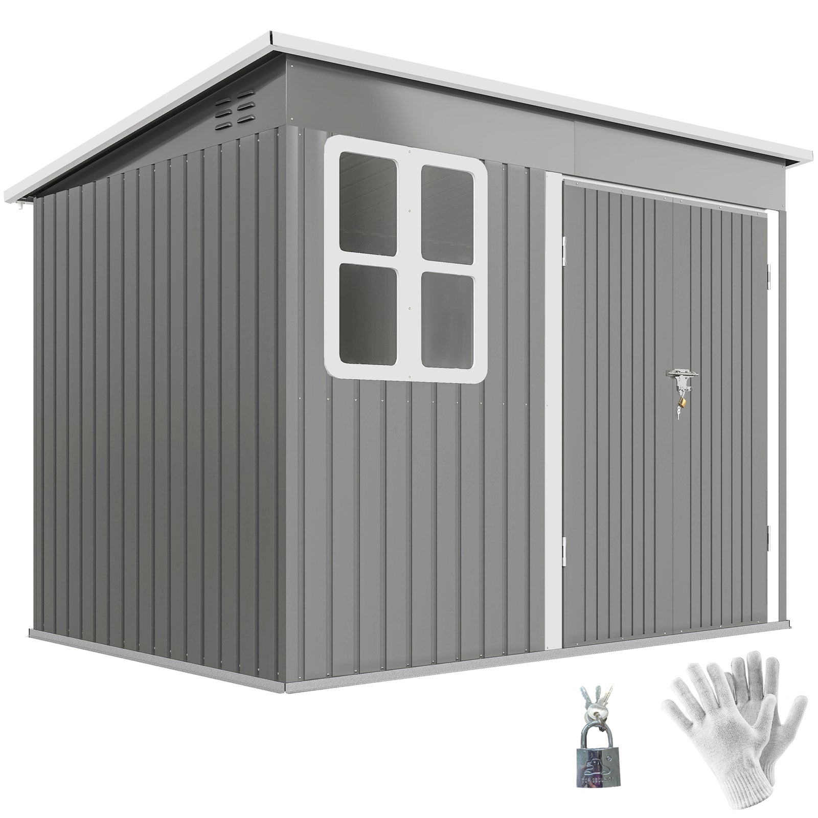 8.5x6ft Galvanised Steel Garden Shed With Foundation Kit