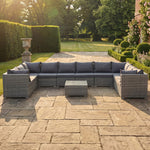 Oliena 10 Seat Modular Rattan Large U-shape Garden Furniture | 9 Piece | Grey