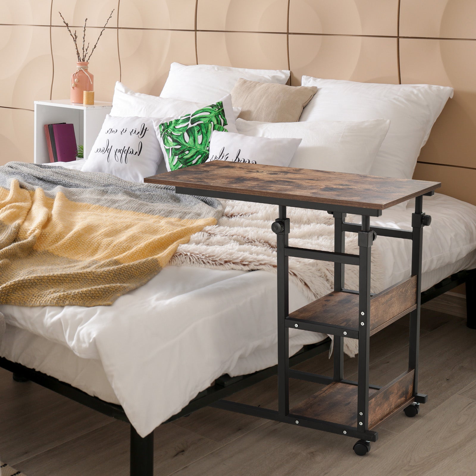 C-shaped Mobile Table, Adjustable Height, 3-tier