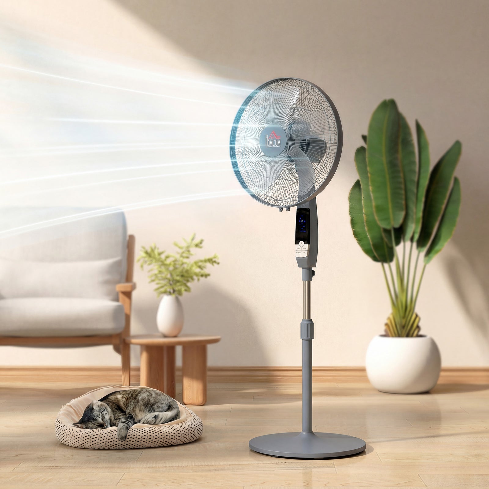 16" Oscillation Cooling Fan With Remote Adjustable Height | Grey