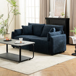 2-seater Chenille Sofa, Modern Upholstered Couch With Deep Cushions, Throw Pillows, Sturdy Wood & Iron Frame | Blue