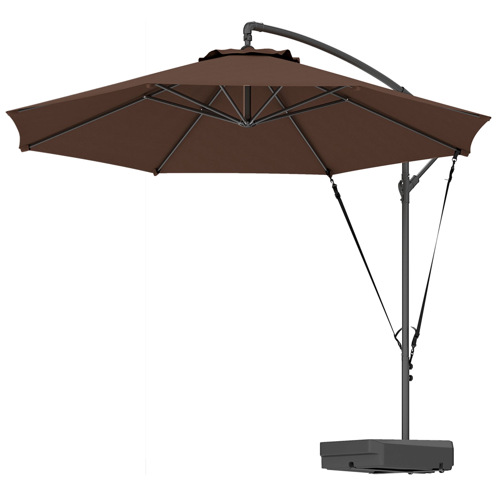 Garden Cantilever Parasol W/ Cover Weighted Base Wind Strap | Brown