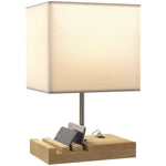 Table Lamp With 3 Slots, Bedside Lamp With Solid Wood Base | Brown