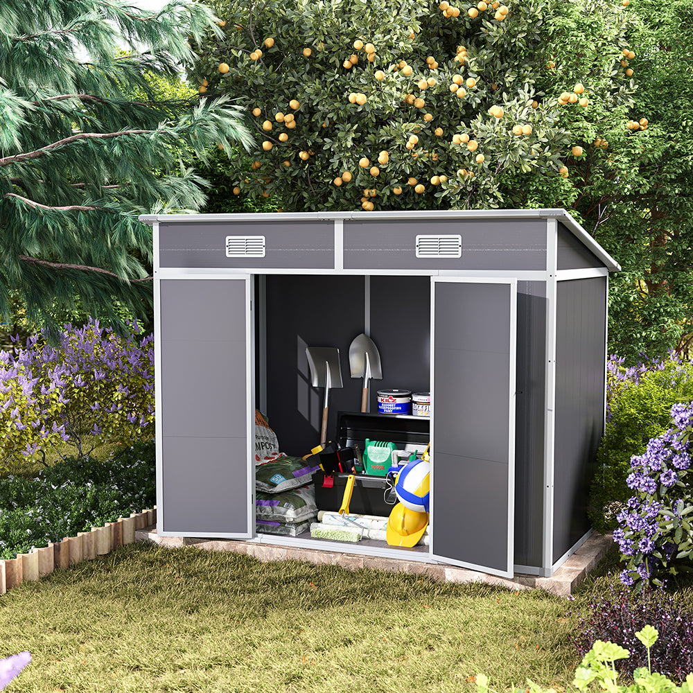 8x4ft Outdoor Plastic Garden Shed With Window, Vents And Floor Weather-resistant Storage For Tools & Equipment