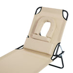 Garden Sun Lounger Folding Recliner Chair | Set of 1 | Beige