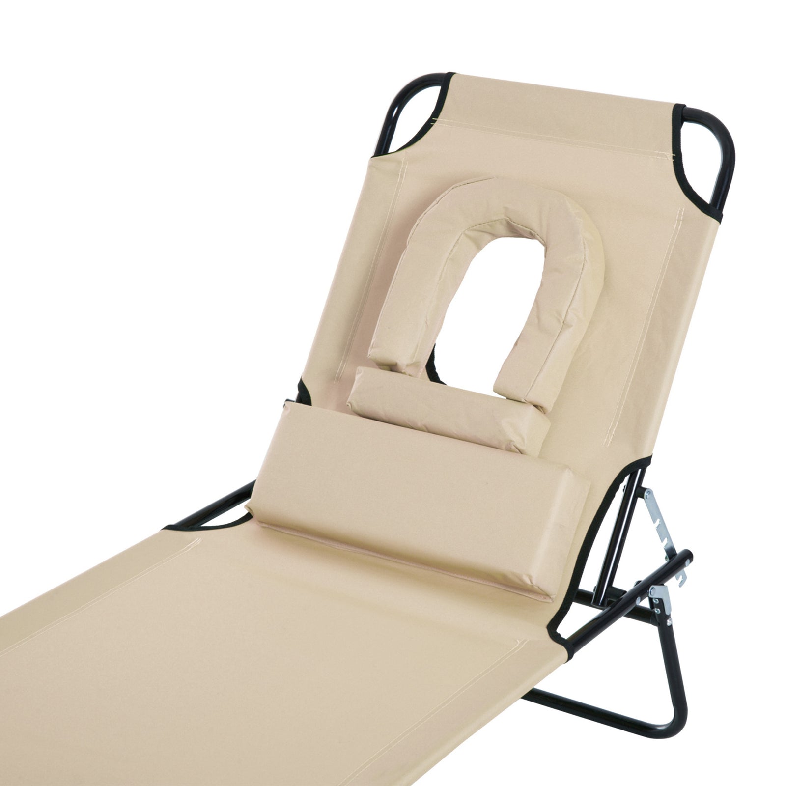 Garden Sun Lounger Folding Recliner Chair | Set of 1 | Beige