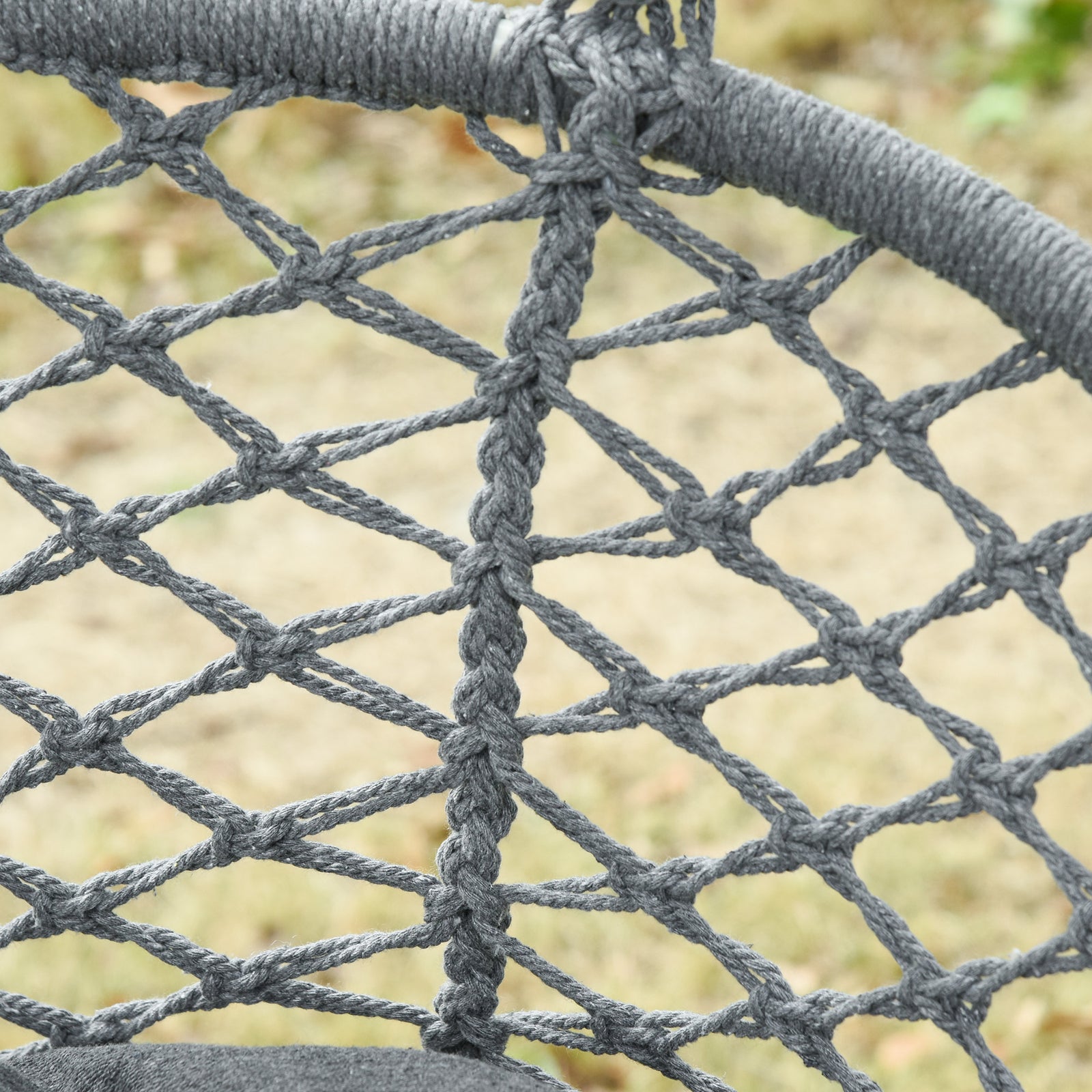 Hanging Chair, Cotton-polyester Blend Macrame, Metal Frame | Dark Gray