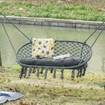 Hanging Chair, Cotton-polyester Blend Macrame, Metal Frame | Dark Gray