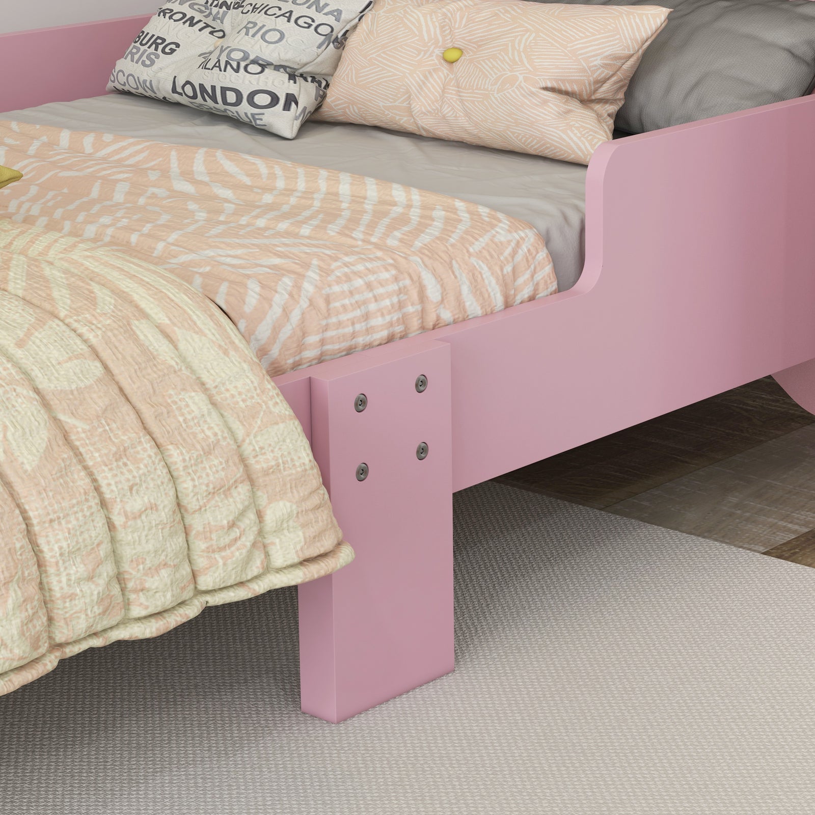 Toddler Bed Frame Cat Design Bed With Guardrails 143l X 74w X 72hcm - Pink | Pink