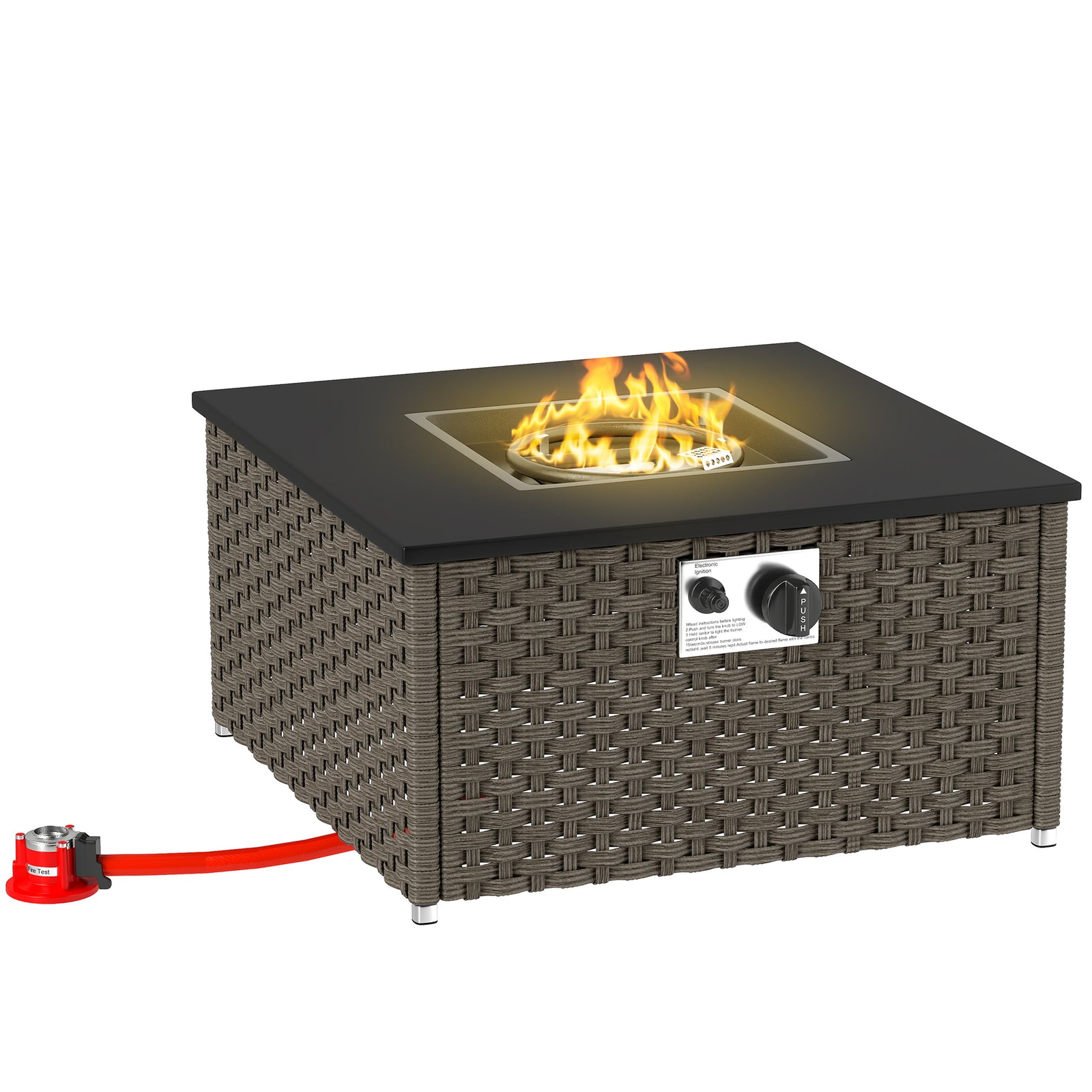 Grey Rattan Gas Fire Pit Table