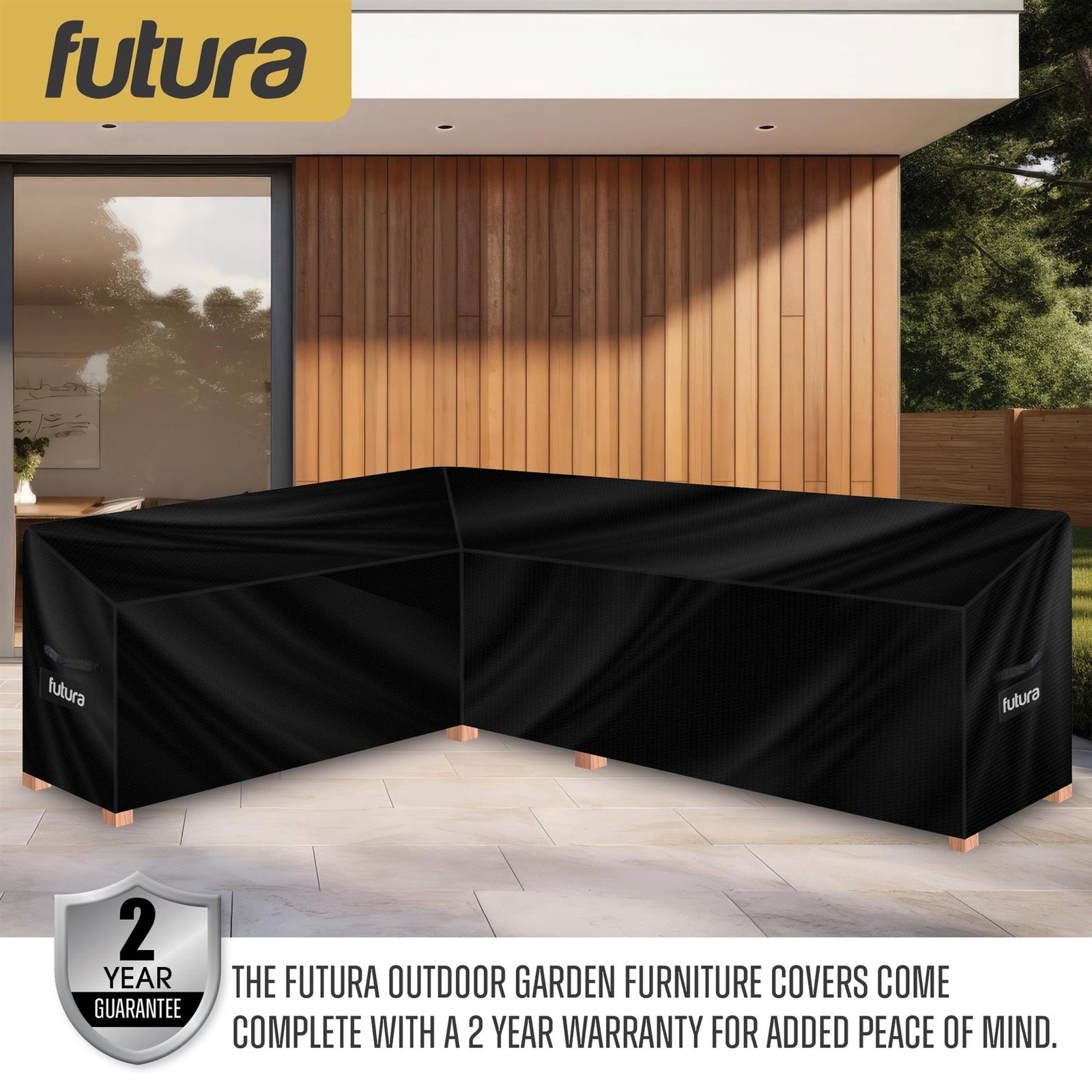 Premium L Shaped Waterproof Garden Furniture Cover, Outdoor Patio Weatherproof Rattan Sofa Guard | 222 x 286 x 80cm | Black