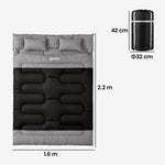 Double Sleeping Bag With 2 Pillows, 220 X 160cm Sleeping Bag | Black & Grey