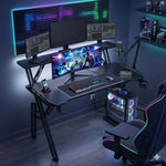 2-tier Gaming Desk With Mouse Pad, Cup Holder & Headphone Hook Sturdy Computer Table With Rgb Led Lights, App & Remote Control 120/140/160cm W | Large