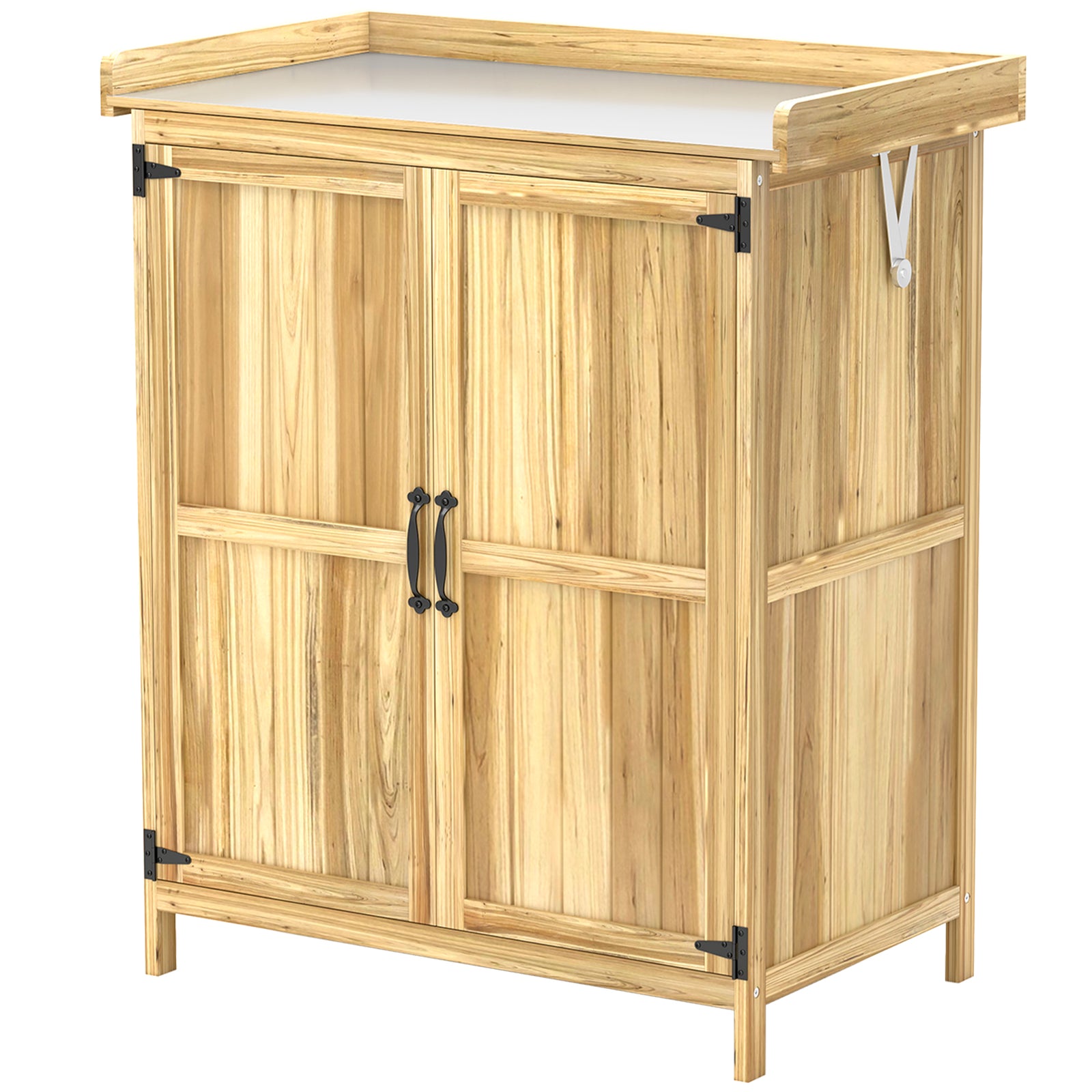 Wooden Garden Storage Shed W/hinged Roof And Shelf | Natural