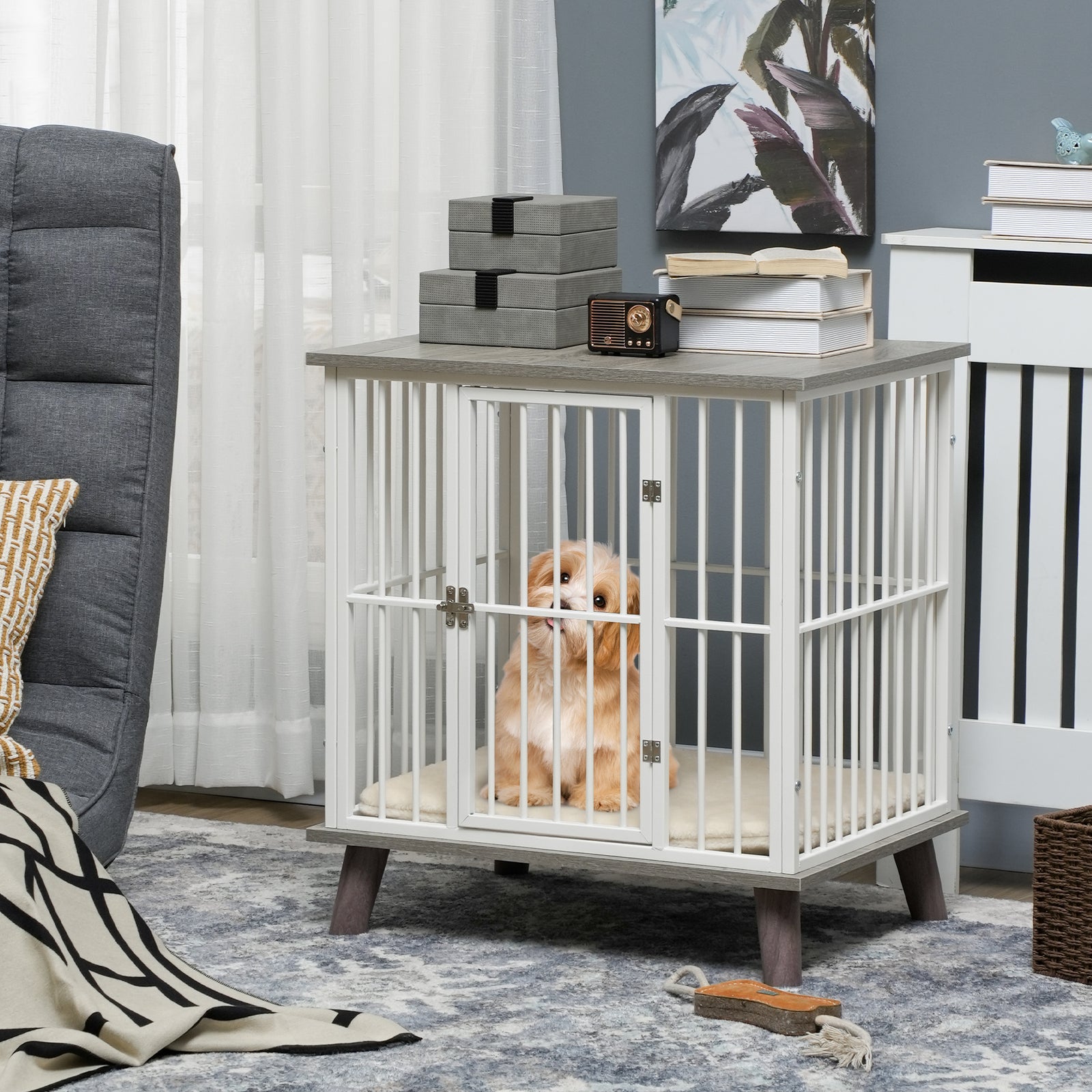 Dog Crate Furniture W/ Cushion, 64.5x48x70.5cm