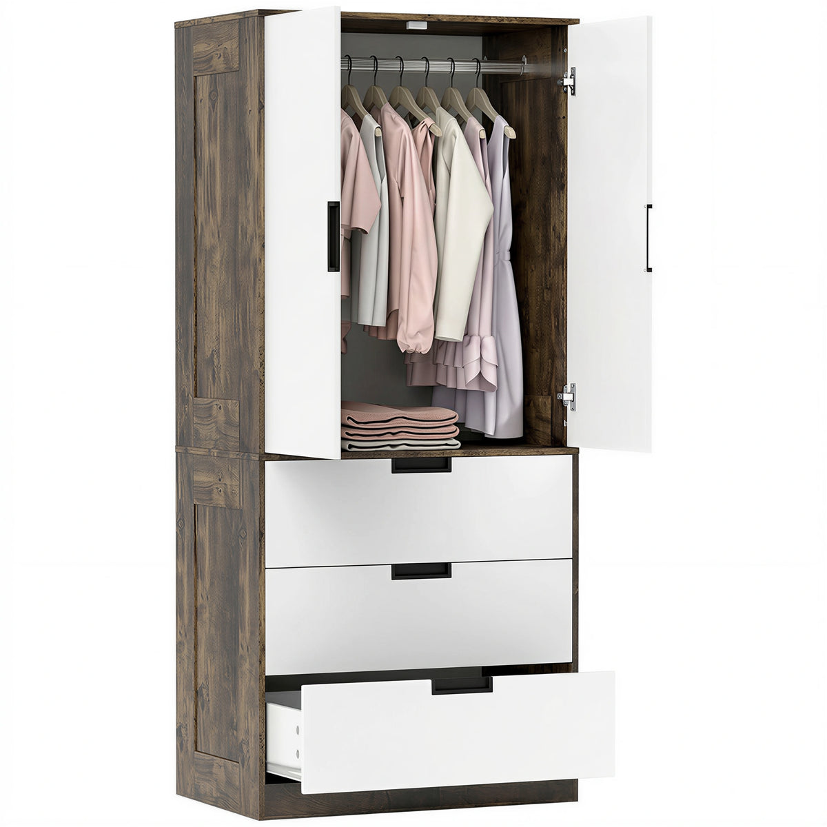 HOMCOM Modern Clothes Storage Cupboard Unit With Hanging Rod