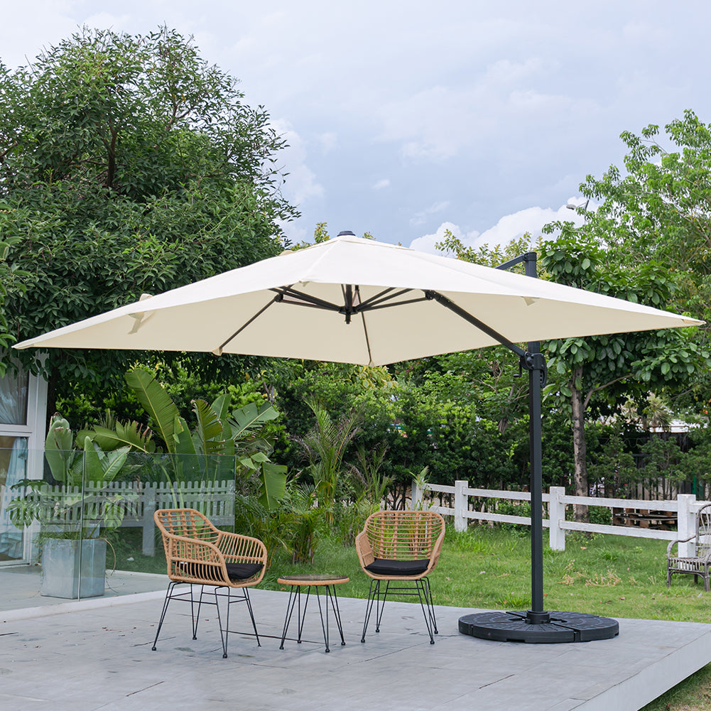 Large Square Patio Parasol With Durable Polyester Canopy, Pa Waterproof Coating, Adjustable Height, 360° Foot Pedal Rotation With Cross Base & Round Base | One Size | Beige
