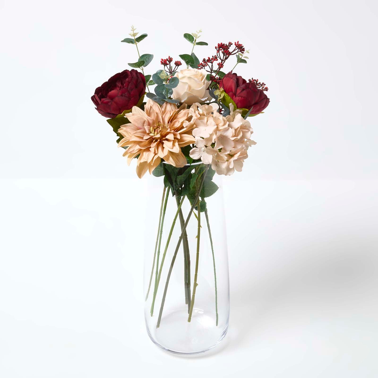 Artificial Burgundy Roses And Dahlias Bouquet, 67 Cm