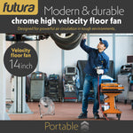 Floor Fan High Velocity Portable Chrome Fan Adjustable 3 Speed Standing Industrial Large Cooling Metal Gym Fan | 14" | Silver