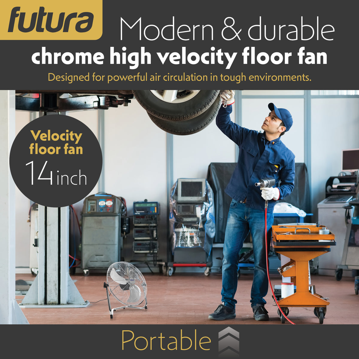 Floor Fan High Velocity Portable Chrome Fan Adjustable 3 Speed Standing Industrial Large Cooling Metal Gym Fan | 14" | Silver