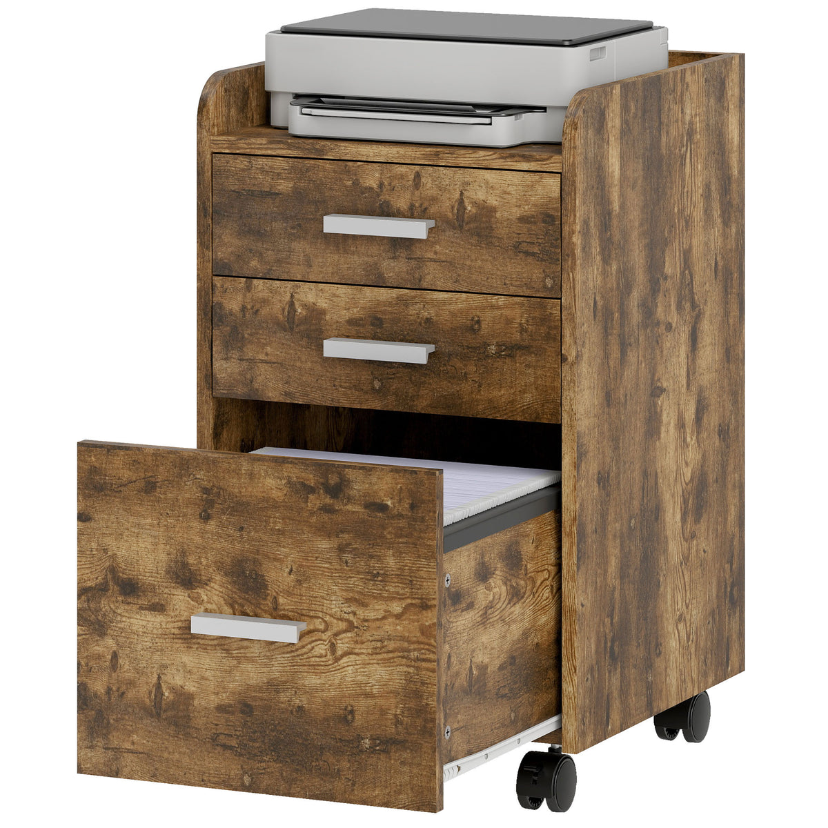 HOMCOM Mobile Filing Cabinet, File Cabinet With 3 Drawers