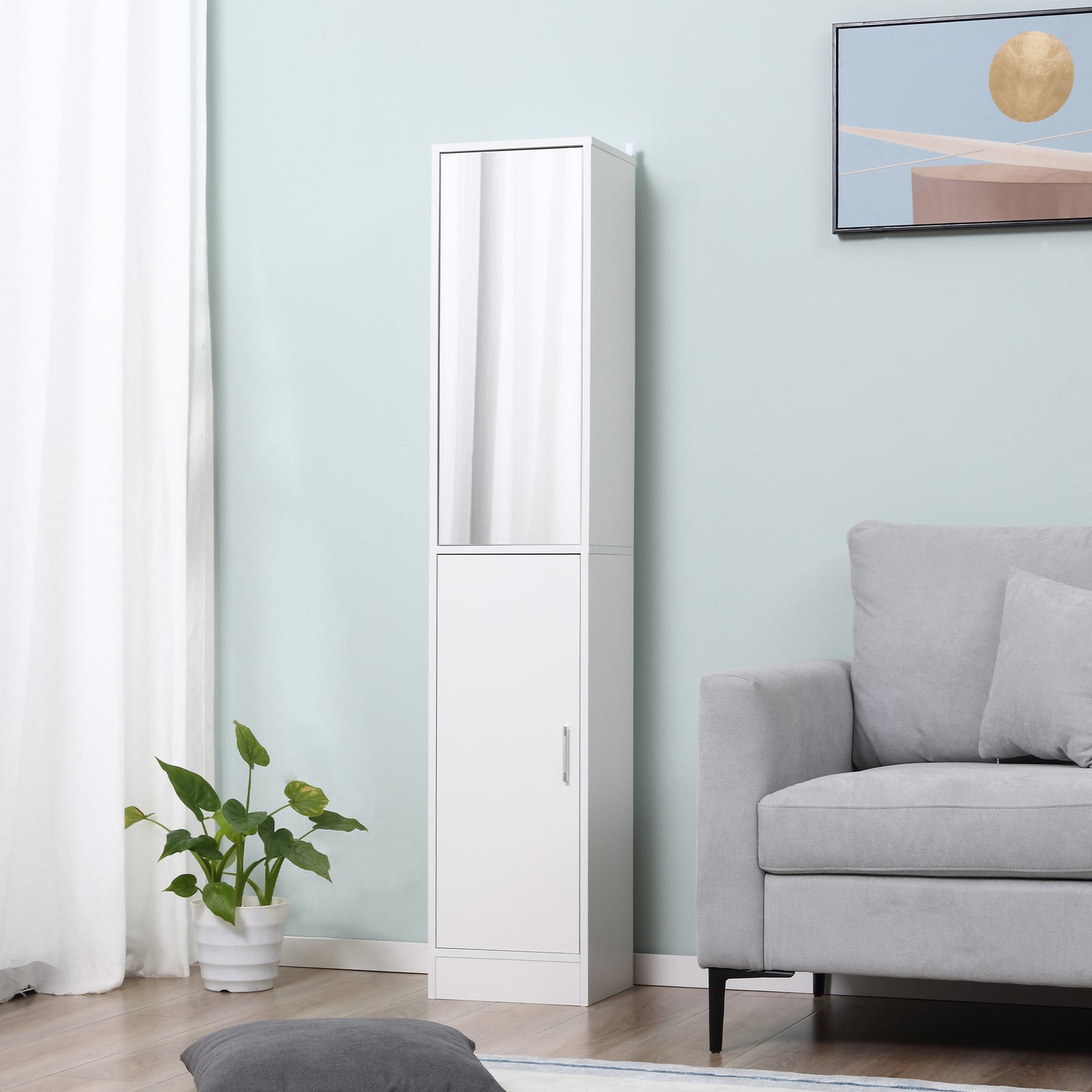 Tall Mirrored Bathroom Cabinet Tallboy Unit Adjustable Shelf