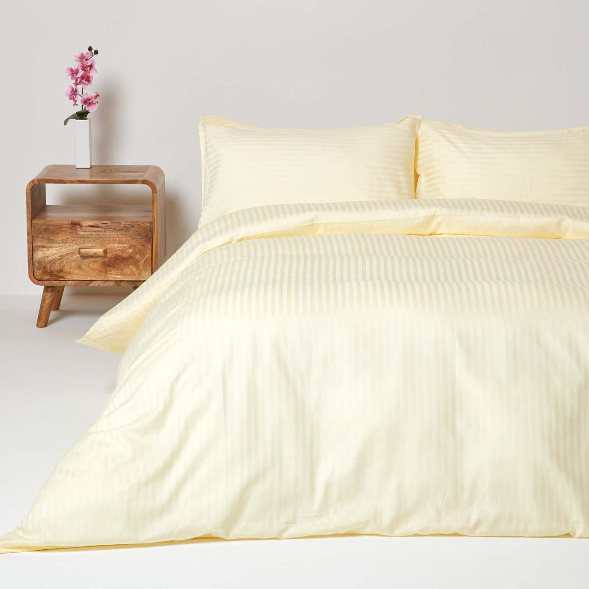 Egyptian Cotton Stripe Duvet Cover With Pillowcase, 330 Tc | King | Pastel Yellow